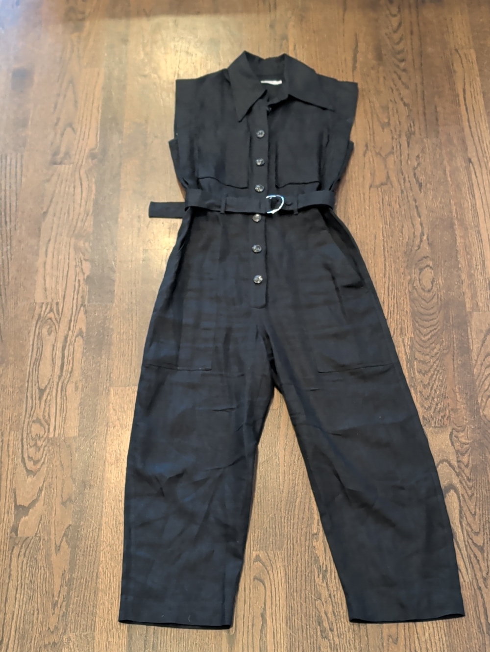 Maria Cher Black Button-Front Jumpsuit with Belt